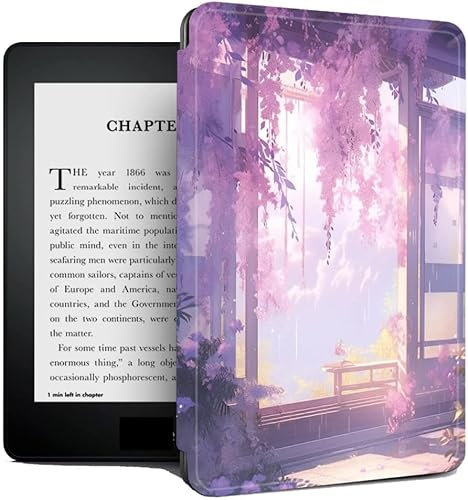 Étui pour Kindle Paperwhite 6 2012-2017 (5Ème/6Ème/7Ème Génération, Modèle : Ey21/Dp75Sdi), Housse De Protection en Cuir PU avec Mise en Veille Automatique – Wisteria Garden
