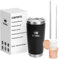 FIDWALL Travel Mugs 20oz/590ml,Insulated Coffee Cup with Leakproof Lid,with ice Molds Circle,with Scalable Straws and Scalable Straw Brush,Stainless Steel Coffee Car Mug (Shadow Black)