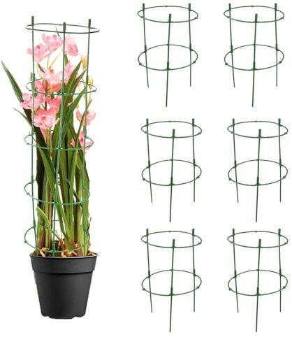 EASYKEENECOM Set of 7 Plant Support Frame, Stakes Bow Type Flower Supports Round Ring Cage,Tomato Plant Support, for Peonies, Hydrangea, Interlinking to Make Garden Border