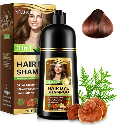 Haarfärbeshampoo, Natürliches Sofort Haarfarben Shampoo 3 in 1 Hair Dye Shampoo Langanhaltende Haarfärbemittel, 100% Abdeckung, Herbal Ingredients, 500ML (Chestnut Brown)