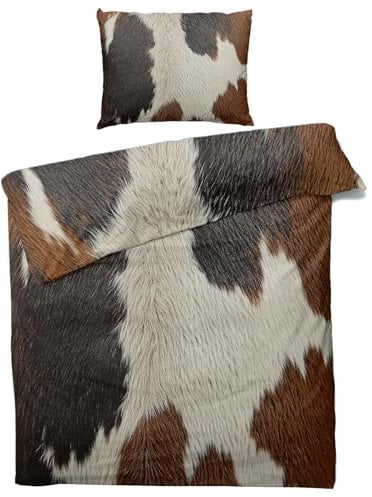 Generisch Kuhfell Bettwäsche 135x200 - Kuhmuster Bettbezug 135 x 200 2er Set, Weiche & Angenehme Mikrofaser Bettbezüge & Kissenbezug 80x80, Bettwäsche-Sets mit Reißverschluss I#-248