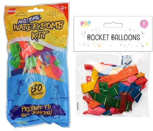 Water Bomb Balloon Kit for Kids – 102PCS Set with Tap Adapter | 75 Colourful Rocket Balloons, Screaming & Flying Balloons | Summer Toys, Bath Time Fun, Party Bag Fillers, Loot Bag Favours, Age 3+
