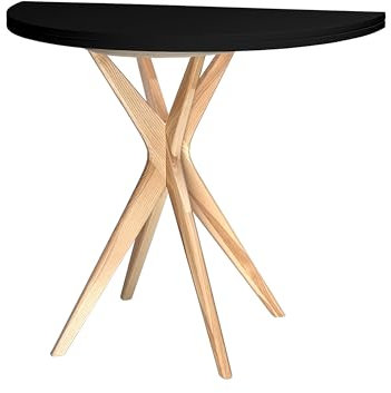 Tavolo da pranzo semi-rotondo allungabile, consolle a mezzaluna allungabile, 90 cm, nero