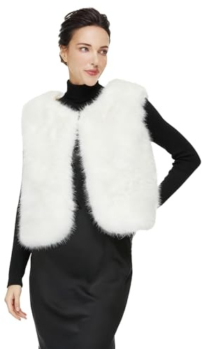 BEAUTELICATE Damen Kunstpelz Weste Mode Kunstfell Weste mit Taschen Warm ärmellose Fellweste Kurz Frühling Herbst Winter