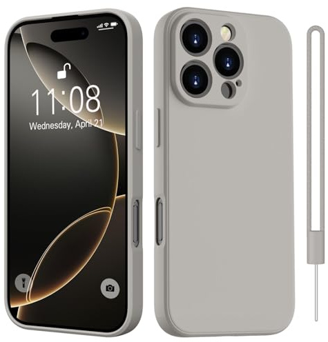 HGH for iPhone 16 Pro Max Case Silicone With Lanyard, Titanium Gray | [Camera All-Round Protection] [Soft Microfiber Lining Anti-Scratch] Full Covered Shockproof Phone Case for iPhone 16 Pro Max