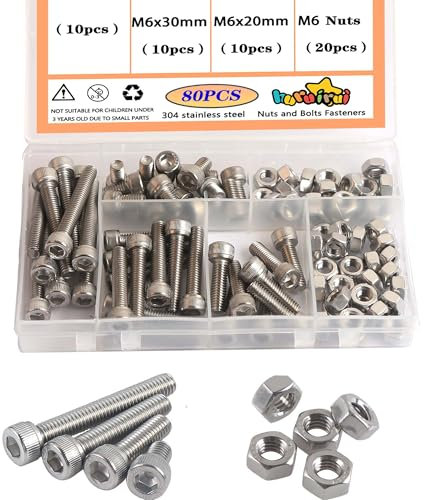 huruirui M6 Schrauben Set 304 Edelstahl Schrauben und Muttern Set - Rostfrei Maschinenschrauben Sortiment Kit Zylinderschrauben Innensechskant Schraubens Für 3D modell Projekt 80pcs