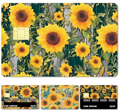 CREATCABIN 4 Stück Kreditkarten/Debitkartenaufkleber Sonnenblume Personalisiertes Kreditkartendekor Wasserdicht Bankkarte Schützend RFID Blockierender Aufkleber Für Kreditkarteninhaber 5.4x8.6cm9