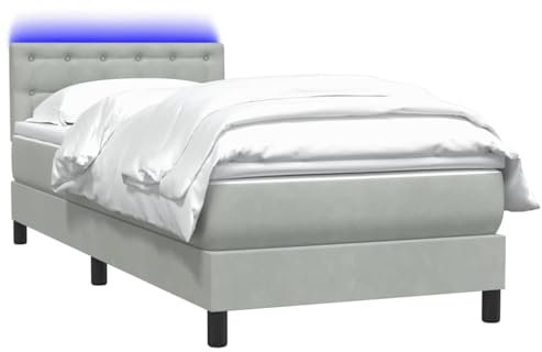 vidaXL Boxspringbett mit Matratze Hellgrau 100x220 cm Samt, Bett, Bettrahmen, Einzelbett, Schlafzimmermöbel, Lattenrost, Samtbett, Polsterbett