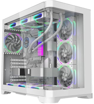 iONZ PC Gaming Case ATX Mid Tower - Dual Chamber Dynamic Series with 4 ARGB PWM Fans | Curved Tempered Glass | Flow - White