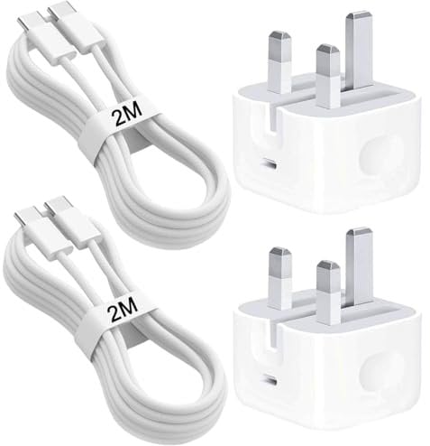 2m IPhone 16/16E Charger, (2Pack) 20W USB C Charger Plug for IPhone 16/15 Pro Max,16 Plus,SE 4,Woven Long Fast Charging Cable Lead for iPad Pro 12.9/11,iPad Air 5th/4th,Mini 7th/6th,10th Gen,AirPods 4