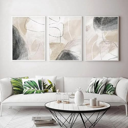 YLHKME Abstrakte Geometrische Beige Grau Linien Bilder Leinwandbilder Poster WandBilder Leinwand,für Wohnzimmer Schlafzimmer Wohnkultur Deko (Ungerahmt,3X50X70CM)