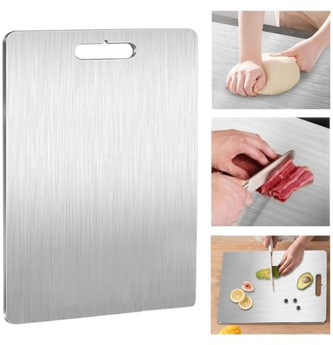 MVCUASF Cutting Board 304 Stainless Steel Titanium Cutting Board Dishwasher Safe Double-Sided Food Grade Metal Chopping Board Food-Grade Chopping Board for Meat,Fruit,Vegetables(29x20CM)
