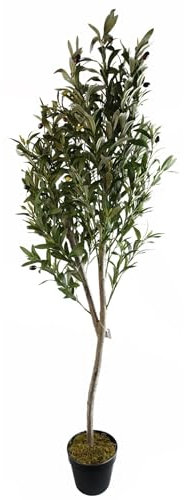 Leaf Design UK Black Plastic Pot, 180cm Artificial Natural Look Olive Tree with Wooden Trunk