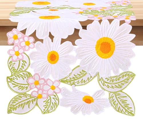 Tischläufer Ostern Deko,Hase Ostereier Ostertischdecke Tischläufer Frühling,Stickerei Tischdecke Ostern Tischdeko Ostern Modern, Oster Tischdecke mit Blumen 38*176CM für Küche Esstisch Party Deko (A)