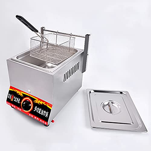 CZAOERXB Freidora a Gas de 8 l con Cesta y Tapa, freidora Profesional de Acero Inoxidable para encimera para cocinar Comida Familiar en restaurantes