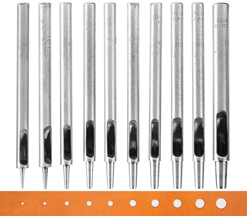 WUTA 10 Stück SPC Locheisen Set, Rund Stahl Hohlstanz-Schneidewerkzeug, Locheisensatz für Leder, Uhrenarmband(0.5-5mm）