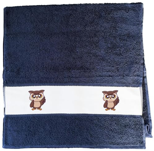 Huuraa Handtuch Eule Comic Geschenk | 50x100cm French Navy Baumwolle Handtuch Geschenkidee Blaues Gästehandtuch mit Motiv Gästetuch Weich und Saugstark