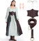 Joellfuner Robe Medievale Femme, Robe Victorienne Femme, Déguisement Femme Carnaval, Déguisement Elfe Femme avec Coiffe, Oreilles d'Elfe et Ceinture pour Halloween Cosplay (S)