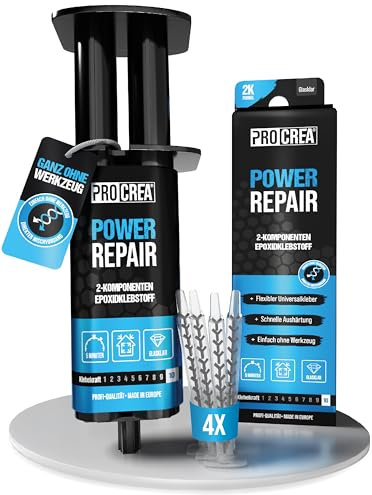 PROCREA® Epoxidkleber Power Repair [inkl. 4x Mischern] Extra starker & glasklarer Epoxidharz Kleber in praktischer Spritze - 2-Komponenten-Klebstoff für Kunststoff, Holz, Glas, Stein, Keramik