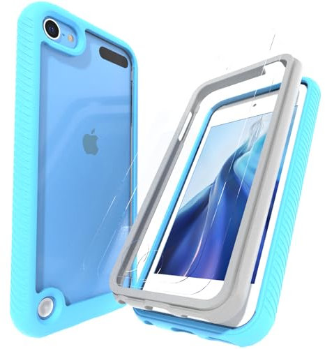 LUNOVATE Hülle für iPod Touch 5/6/7, Durchsichtig mit 2 Displayschutz Crystal Clear Schutzhülle Transparent Soft TPU Bumper Hard Case Cover für iPod Touch 5/6/7 - Blau