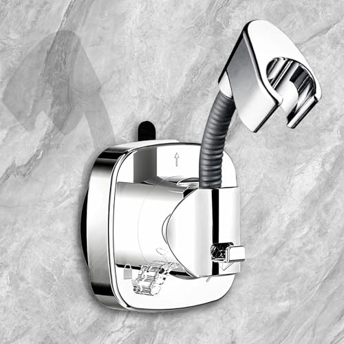 360° Drehbar Duschkopfhalterung Ohne Bohren mit Saugnapf, Duschhalterung Abnehmbarer Duschkopf Halterungen Dusche Zubehör für Handbrause (Silber)