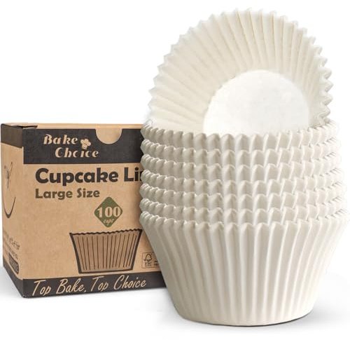 Bake Choice 100 Stück Muffinförmchen Papier Groß,Bodendurchmesser 6,5 cm,XXl Muffinform Papier,Fettdichtes Pergamentpapier,Weiß