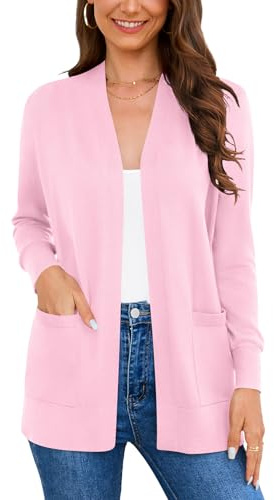 Wiwclo Cardigan da donna a maniche lunghe, lavorato a maglia, corto, aperto sul davanti, bolero coprispalle per abiti, C04-Rosa-Manica Lunga, S