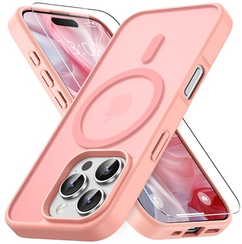 Vansdon Cover Magnetica per iPhone 16 Pro con 1 Pezzi Vetro Temperato | Rosa, Compatibile con Magsafe, Protezione anticaduta di livello militare, Custodia Traslucida Opaca Sottile Antiurto