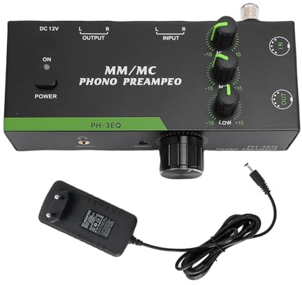 XUMIUZIY Phono Vorverstärker für Plattenspieler, Vorverstärker Home Audio für MM MC, Unterstützt 3,5 mm Kopfhörerausgang, 5 poliger XLR Eingangsausgang, 3 Band Entzerrung, Rauscharm (EU-Stecker)