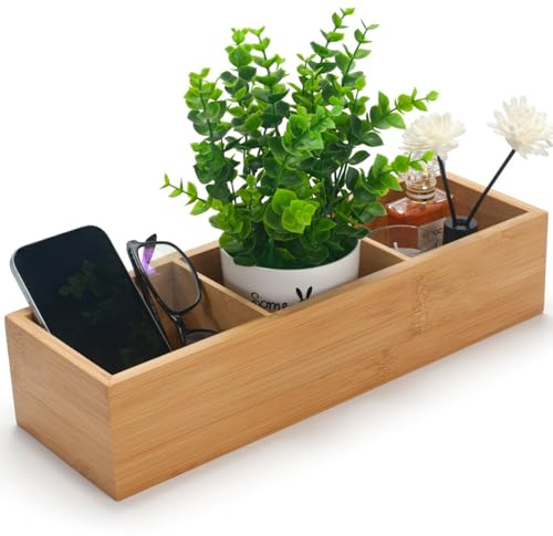 XIMISISE Badezimmerkorb aus Bambus mit 3 Fächern, Aufbewahrungskorb Holz, Aufbewahrungsbox Holz für Badezimmer Organizer (37 x 12 x 8 cm)