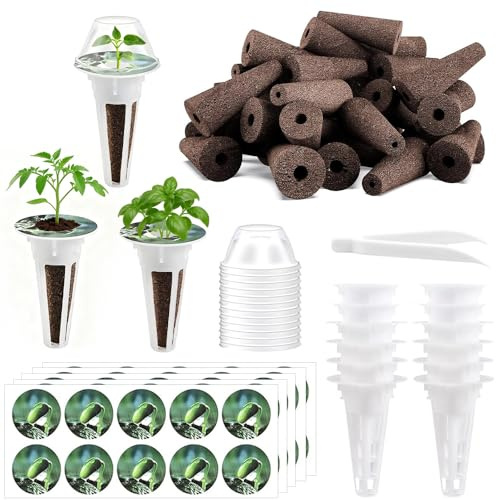 RNPKZ 125 Stück Wachstumsschwämme, 50stk Ersatz Zuchtschwämme, Hydroponics Garten Zubehör mit 50 Etiketten, 12 Isolierenden Deckeln, 12 Pflanzenkorb, 1 Pinzette, Mehrweg für Haus, Labor, Kräutergarten