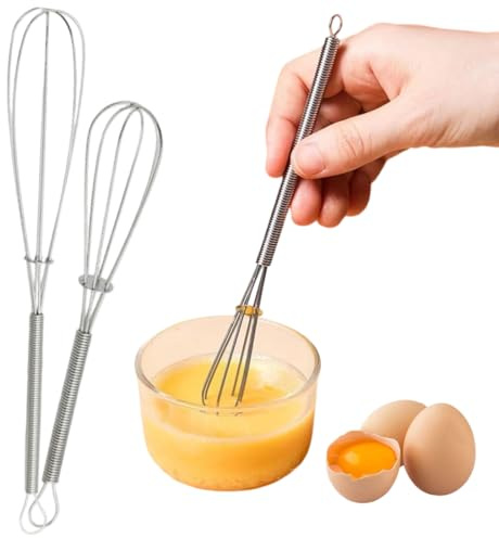 AEUXZA 2 Pezzi Mini Frusta da Cucina Acciaio Inox, Frustino Manuale Piccolo per Salse, Uova, Caffè, Latte, Utensile Miscelazione Compatto e Durevole