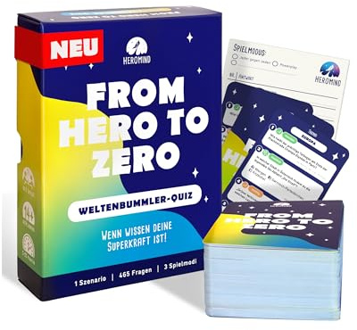 HEROMIND Gioco a quiz Weltenbummler – Quiz Gioco per adulti e famiglia – Giochi di conoscenza a partire da 2 persone dai 14 anni – Conoscenza generale Domande e viaggio nel mondo gioco come regalo per