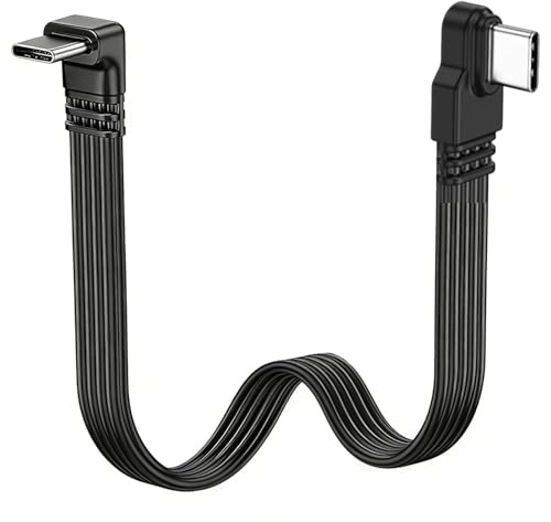 Flomiara USB-C to USB-C Short FPC Ribbon Cable 30cm, Ultra Flexible Flat Type-C Charging Lead, 90 Degree Right Angle Connector for Tablet Laptop Phone Controller Gimbal DJI, 66W PD Fast Charging