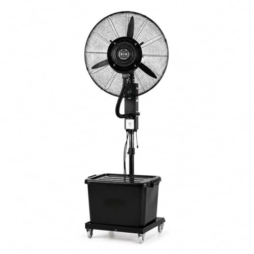 Ventilatore Industriale con Nebulizzazione ad Acqua, Ventilatore a Spruzzo ad Alta Potenza con Serbatoio da 42 Litri, Umidificatore Evaporativo Portatile su Ruote per Esterni, Terrazze e Capannoni
