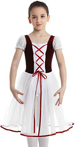 CHICTRY Girls Child Romantic Ballet Tutu Long Fancy Tulle Skating Dress Velvet Top Ballerina Dancewear