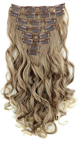 CAISHA XXL 8 Teiliges Set 45cm Langhaarige CLIP IN EXTENSIONS Synthetik Haarverlängerung Haarteil Voluminös Gelockt Hellbraun Blond Mix CES16-1