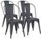 H JINHUI Set of 4 Stackable Dining Chairs, Industrial Vintage Metal Kitchen Chairs with Backrest, Dining Room Kitchen Chairs for Outdoor and Indoor Bistro Restaurant Wedding (Black, Iron Seat)