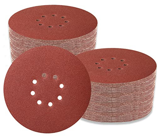 UltraOutlet 70 PCS 9 Inch Sanding Disc Hoop and Loop, 8 Hole, Assorted 60/80/120/150/180/240 Grit, Aluminium Oxide, Compatible with Orbital Sander, Palm Drywall Angle Grinder, Bench Die Grinder