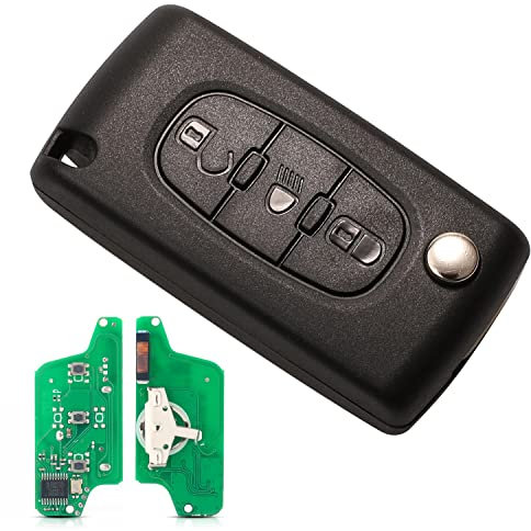 Heart Horse Guscio per Chiave compatibile con Peugeot 207 307 407 807, Pieghevole a 3 Tasti Ricambio Guscio Chiave Telecomando con 433Mhz ID46 Chip per Citroen C2 C3 C4 C5 Berlingo Picasso (CE0523)