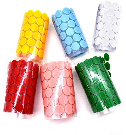 Delmkin - 144 pares de puntos de velcro autoadhesivos, 15 mm, autoadhesivos, para papel, plástico, vidrio, cuero, metal, prendas (6 colores)
