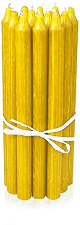 LUMELY dänische Premium Stabkerzen Gelb Sonnengelb, 12er Pack, Höhe 29cm, Ø 2,2cm, Brenndauer ca. 14 Stunden, zylindrische Leuchterkerzen, Deko Kerzen Set, Kerzen Skandinavisch
