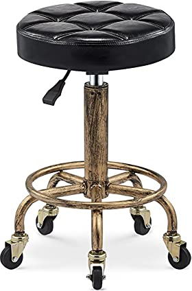 XZSBDXHH Rollhocker Retro Drehhocker Bürohocker 360 ° Drehbar PU Leder Hocker mit 5 Rollen Höhenverstellbar 19.7-25.2in Vintage Industrial Metal Style Arbeitshocker Kosmetikhocker für Küche