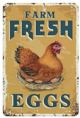 Hdadwy Ferme Oeufs Frais Poulet Poule Tin Signe Plaque En Métal Art Suspendu Fer Peinture Rétro Maison Cuisine Jardin Garage Décoration Murale 12 x 8