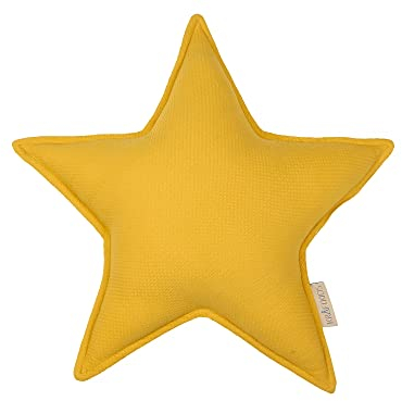 KraftKids Sternkissen Doppelkrepp Gelb Mustard, 45 cm großes Kuschelkissen, Deko-Kissen für das Kinder-Zimmer