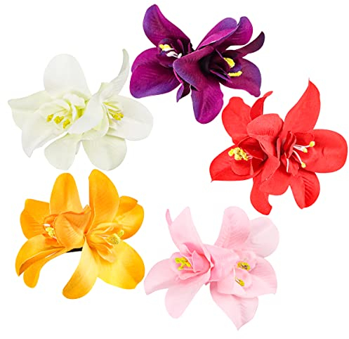 FERCAISH Bohemian Flower Hairpin, Artificial Tropical Flower Hair Clip for Seaside Holiday, Bridal Hair Accessories, 5 Colors Hawaiian Hibiscus Flower Orchid Hairpin for Women and Girls