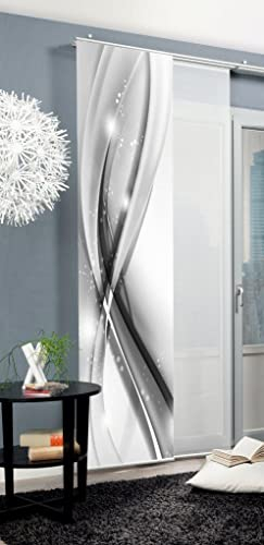 HOME WOHNIDEEN 84170 | Schiebegardine GLIWE, blickdichter Dekostoff, Grafik-Motiv, 245 x 60 cm (Höhe x Breite), Farbe: (grau)