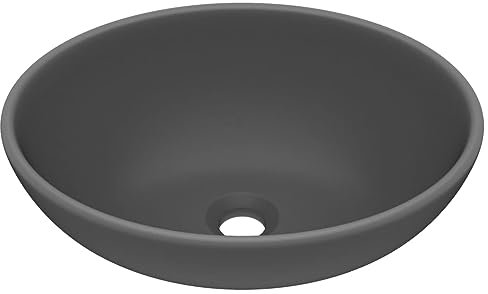 vidaXL Lavandino Lusso Lavello per Bagno Lavabo per Toilette Sanitari Prodotti per Bagno Vaschetta Ovale Grigio Scuro Opaco 40x33 cm in Ceramica