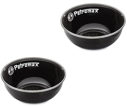 Petromax Emaille Schalen 2er Set schwarz (160 ml), Leicht, robust und stoßsicher, Edelstahlrand für Hygiene, Kratzfest und pflegeleicht, Perfekt für Camping und Outdoor