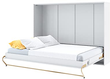 MEBLINI Schrankbett Concept Pro - Wandbett mit Lattenrost - Schrank mit Klappbett - Wandklappbett - Murphy Bed - Bettschrank - CP-04-140x200cm Horizontal - Weiß Hochglanz/Weiß